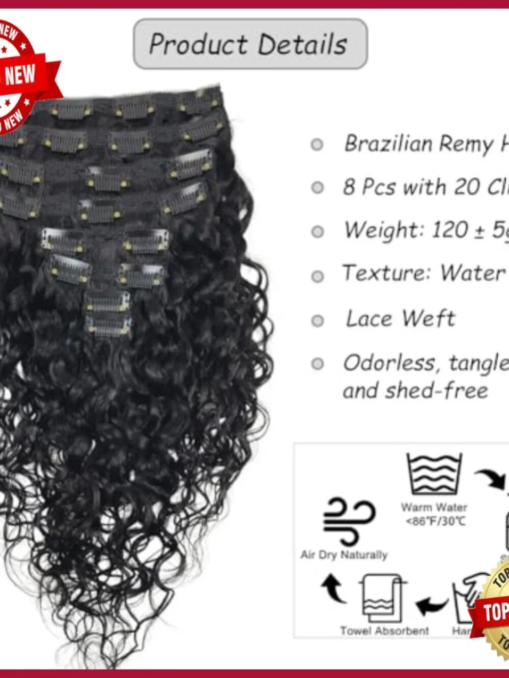 20 Inch Brazilian Remy Human Hair Clip In Extensions 8 Pieces 120g